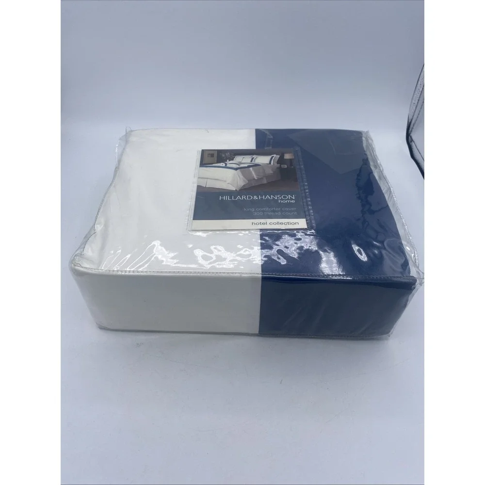 Comforter King Continental 300 Thread Count Cotton White and Steel Blue Striped